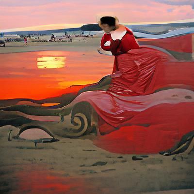 Elegant Woman in Red Dress, Art Nouveau Style