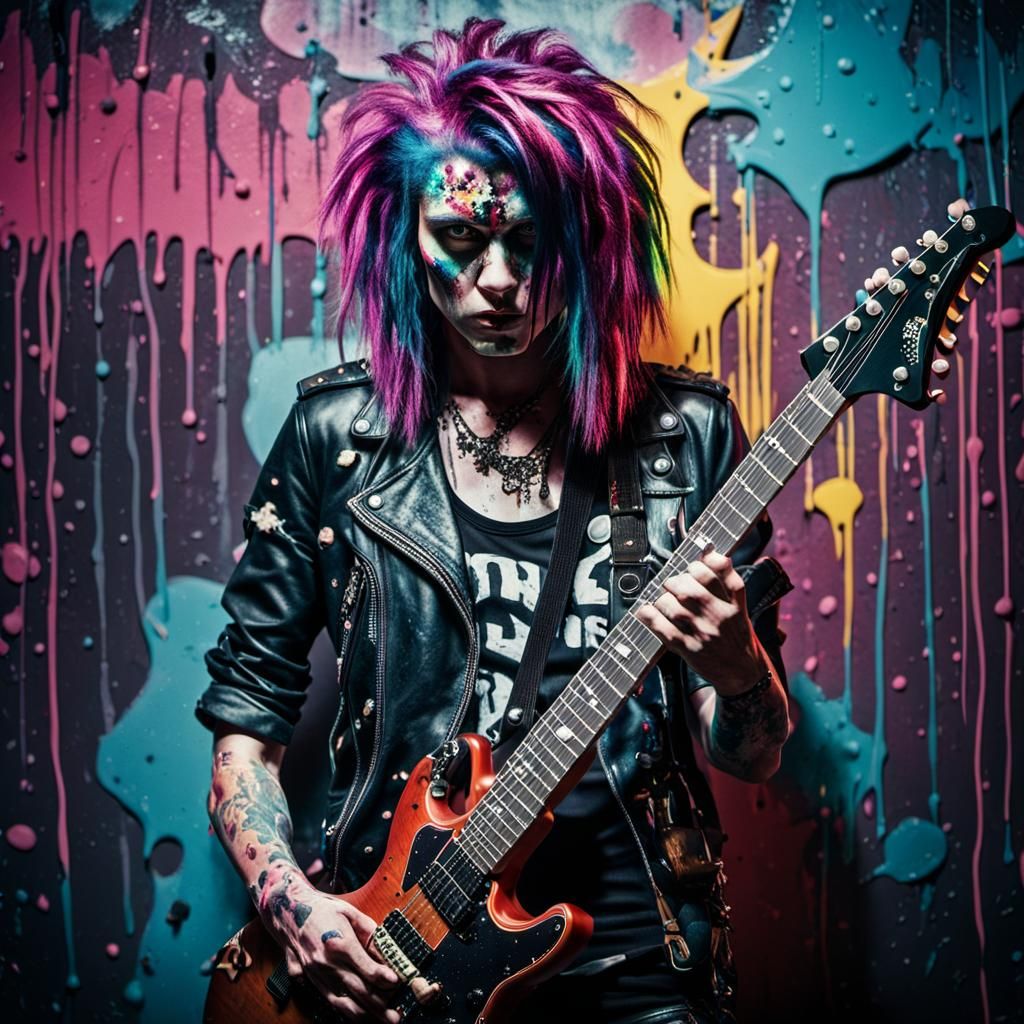 Edgy Punk Rocker with Electric Guitar