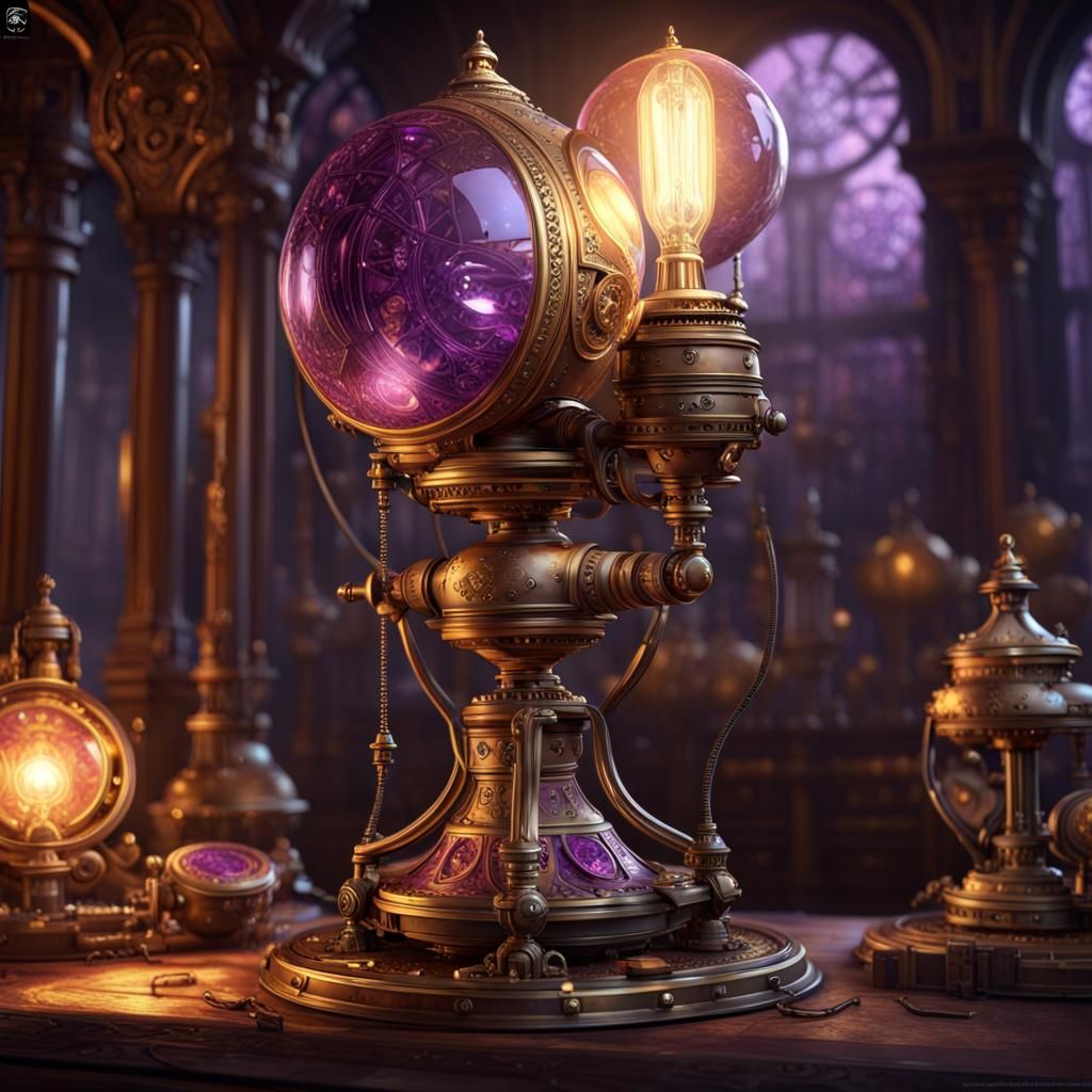 Steampunk Genie Emerges from Crystal Lamp