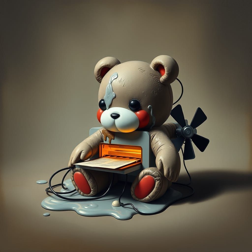 Surreal Toy Printer Fusion in Oil Paint Style