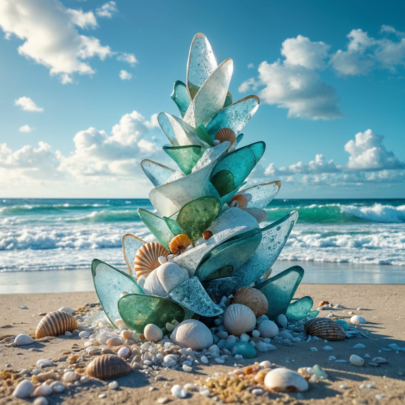 Sea Glass Sculpture: Dynamic Swirling Wave Forms