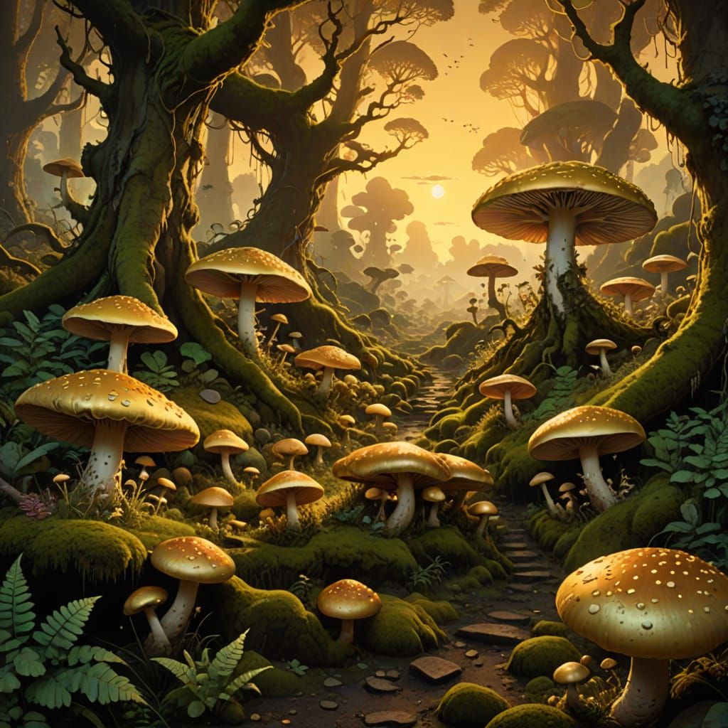 Mysterious Post-Human Landscape Under Golden Twilight