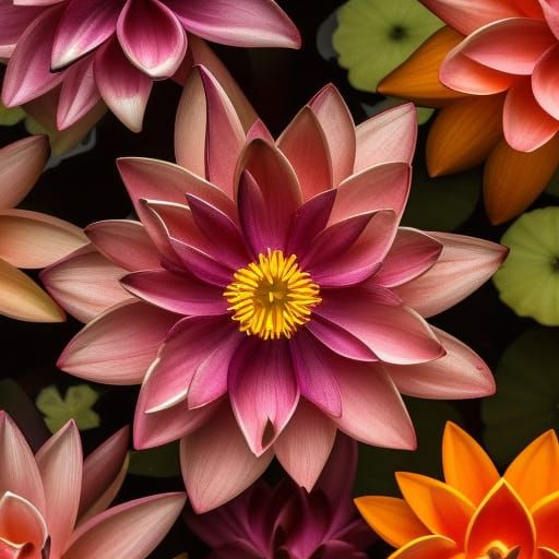 Orange Lotus Blossom in HDR, Sharp Focus