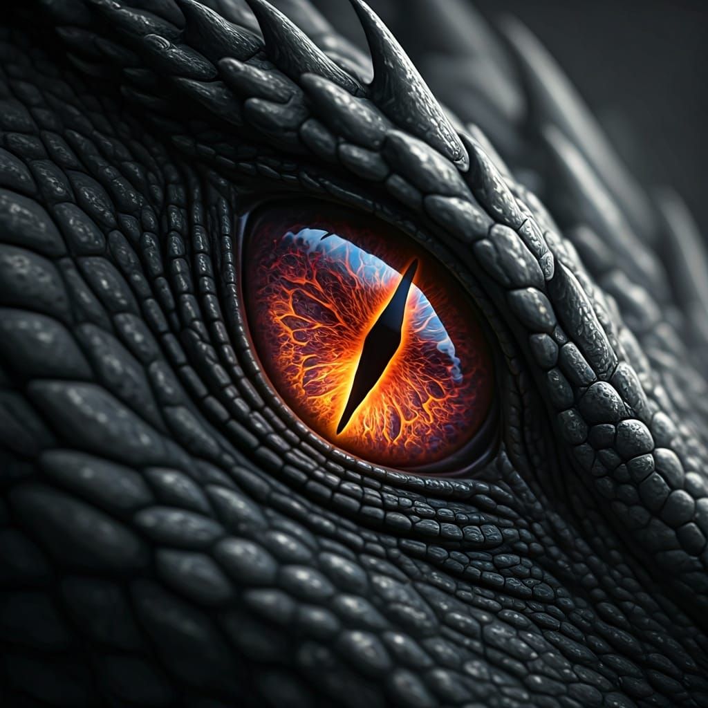 Macro Dragon Eye Glistening in Cold Light