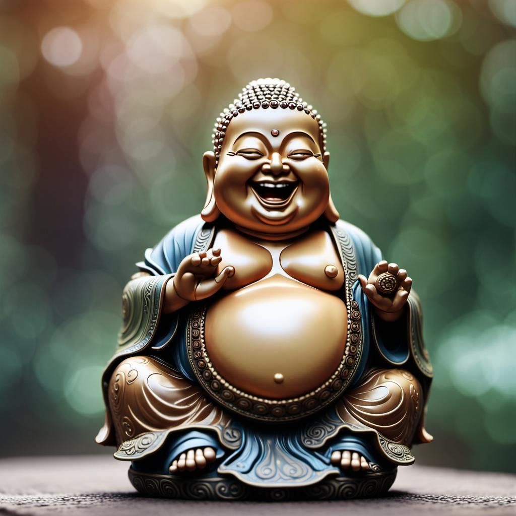 Laughing Buddha Bobblehead in Psychedelic Art Style