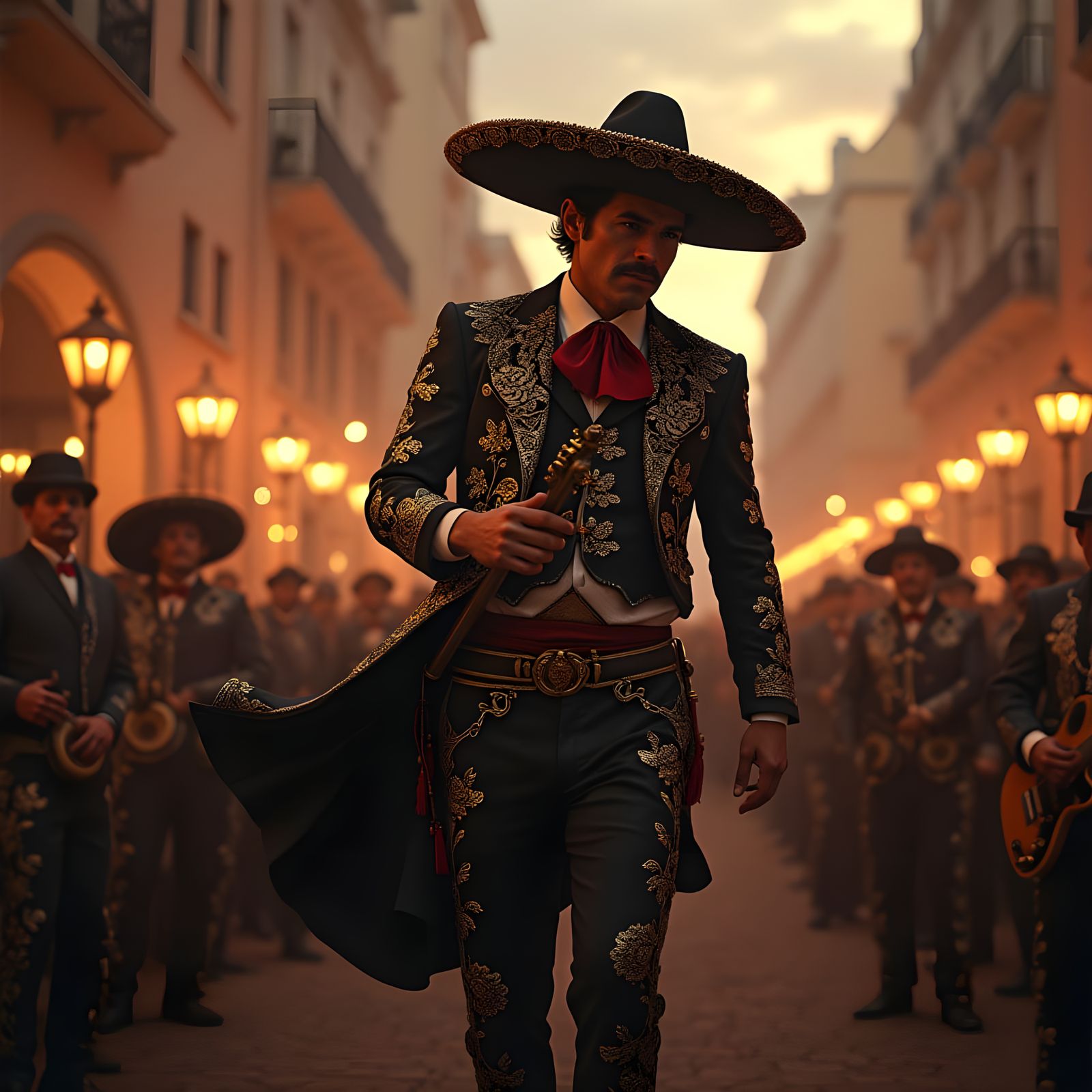 Epic Cinematic Mariachi Scene in Maximalist Digital Style
