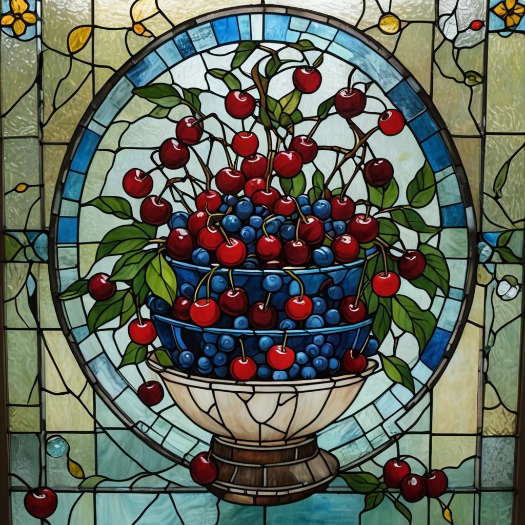 Cherries in Stained Glass Window Art