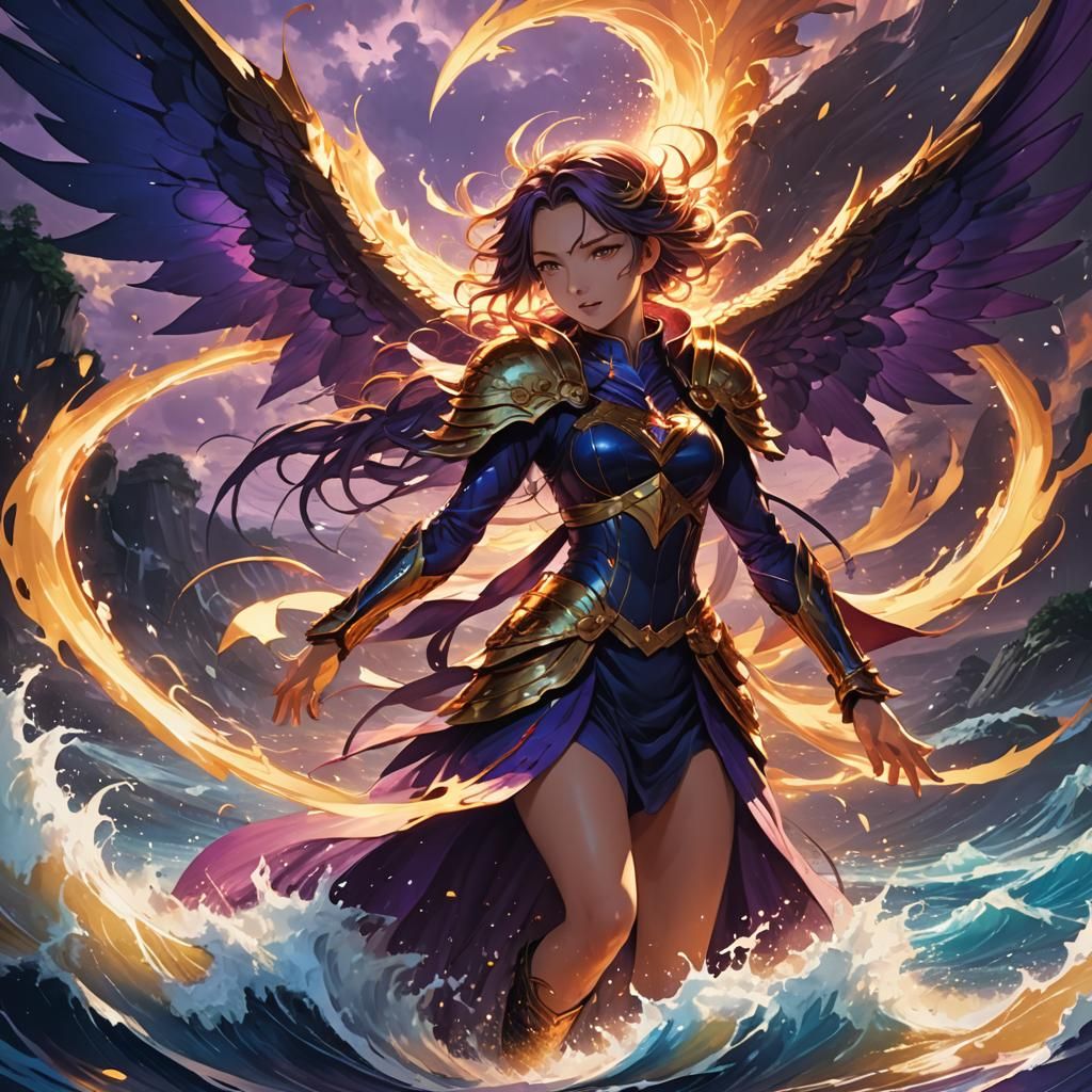 Anime Draconic Lady Unleashing Power in Splash Art
