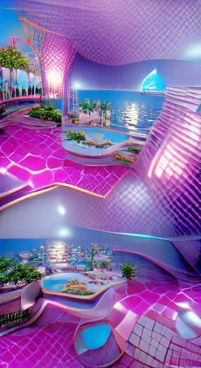Holographic Vaporwave Dreamland in Hyperrealism
