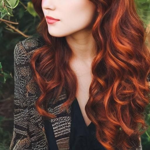 Beautiful Woman Portrait with Red Hair and Bangs