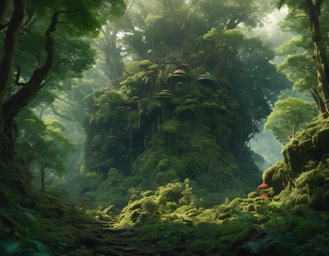 Ghibli Film Style Ancient Forest Scene