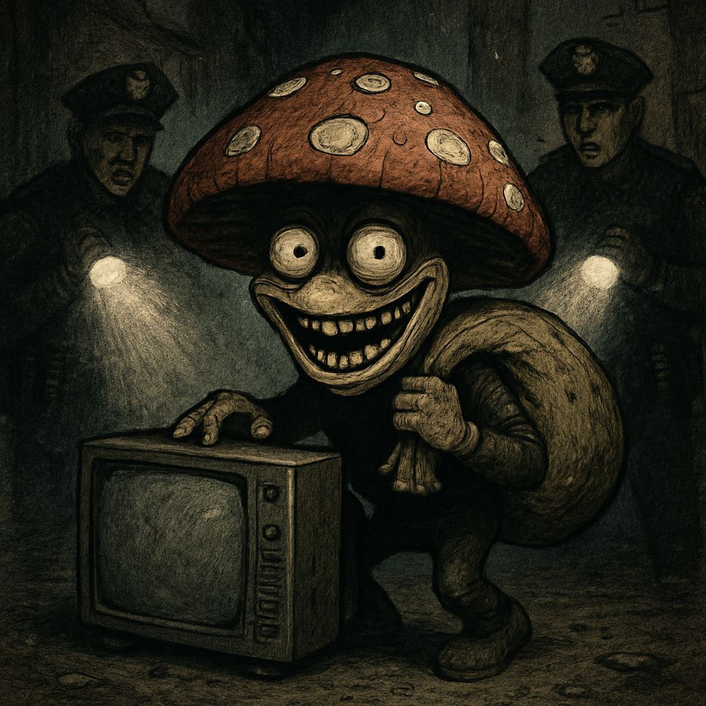 Mushroom Burglar Caught Red-Handed in Gritty City Scene