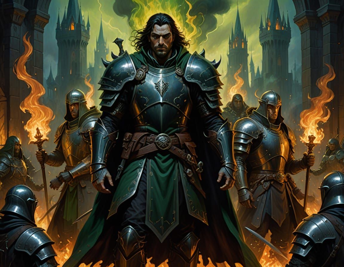 Dramatic Armored Warriors in Ominous Medieval Landscape