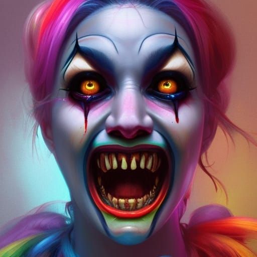 Horror Rainbow Clown Girl Portrait in 8K