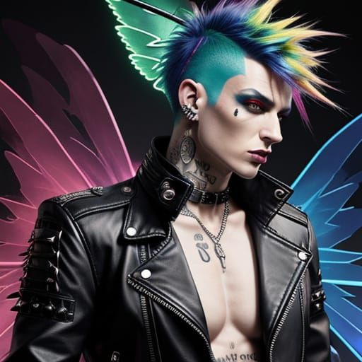 Vibrant Punk Pixie with Rainbow Mohawk and Neon Wings