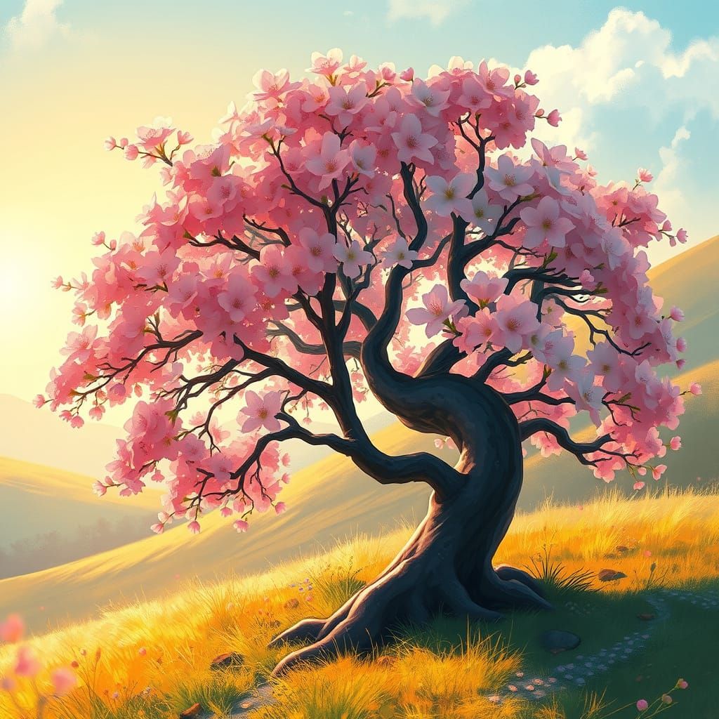Blossoming Tree: A Whimsical Landscape of Life