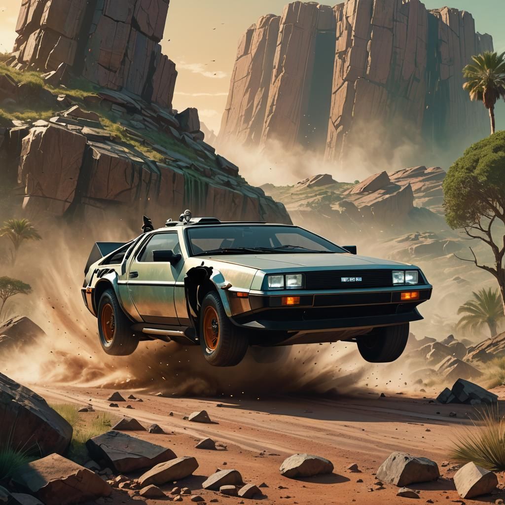 DeLorean Time Travel Adventure in Syd Mead Style