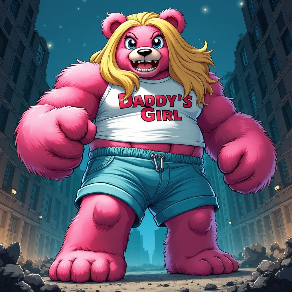 Furious Fuzzy Teddy Bear in Comic Book Style