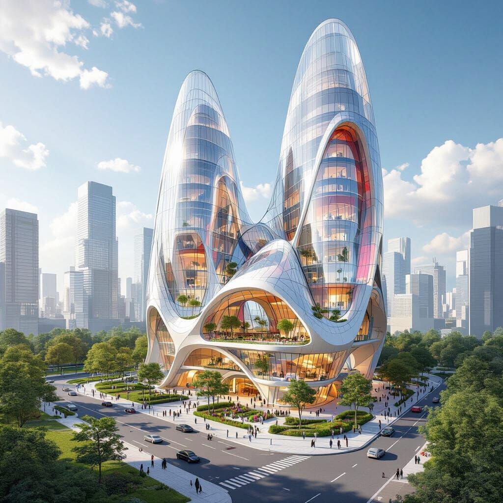 Futuristic Organic Skyscrapers in Watercolor Style