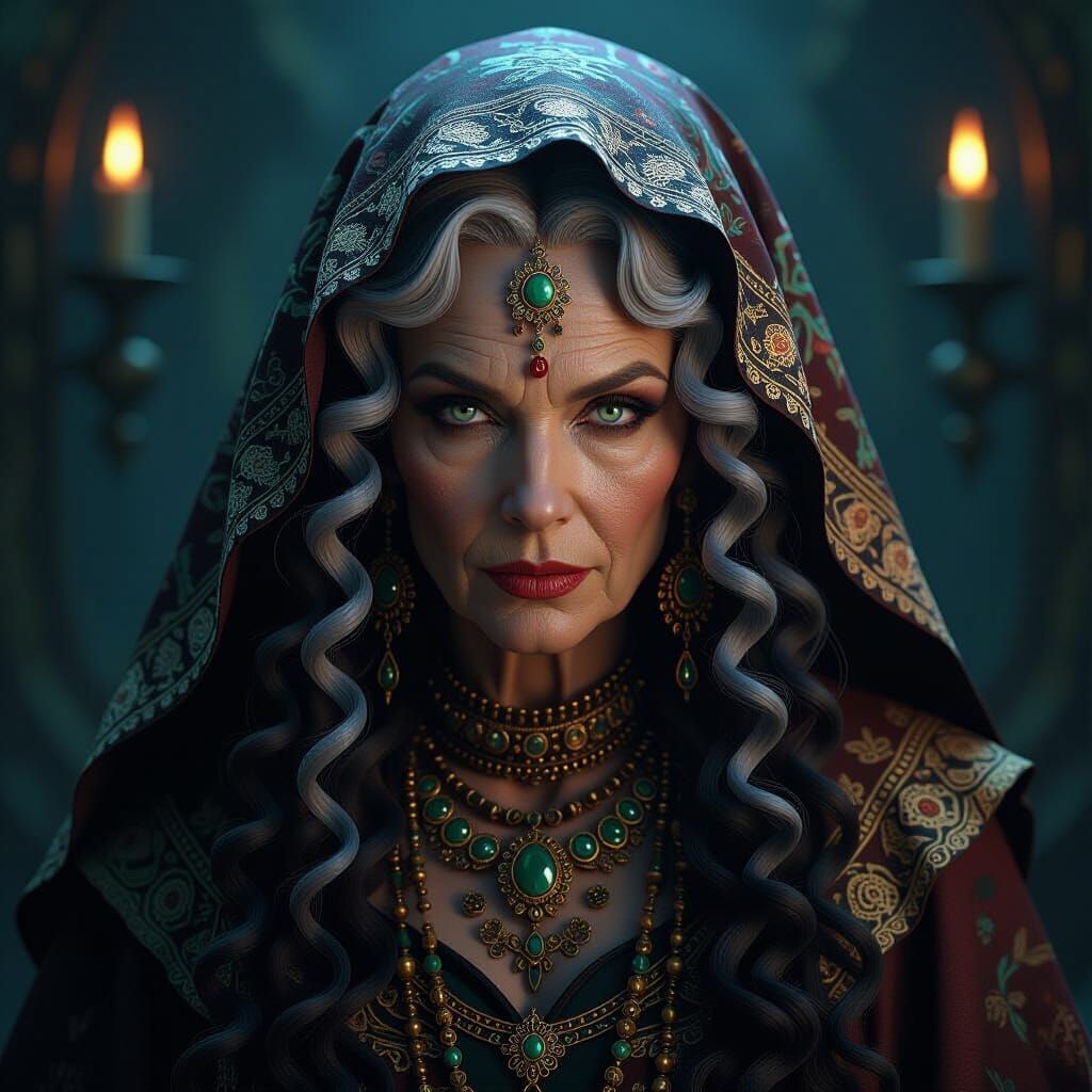 Mysterious Gypsy Hag Portrait in Dark Fantasy Style