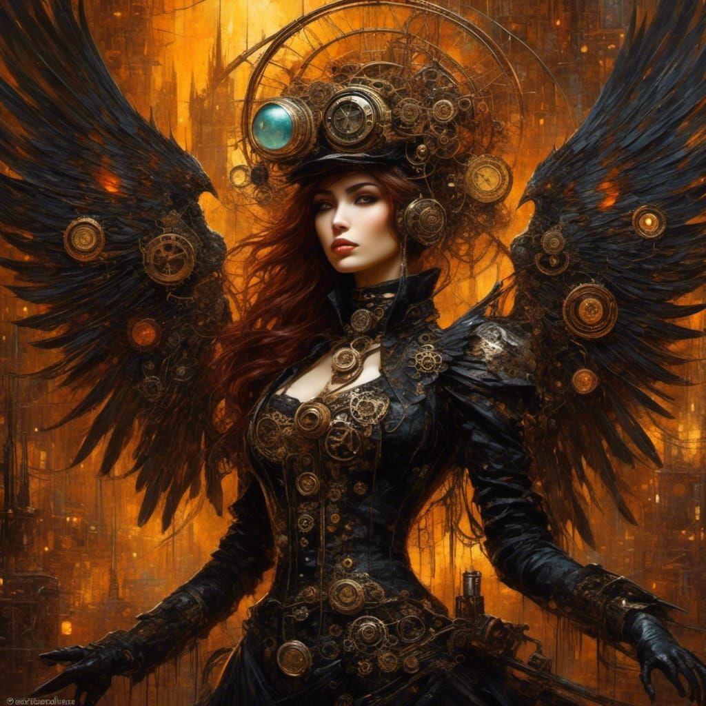 Steampunk Dark Angel with Mechanical Details