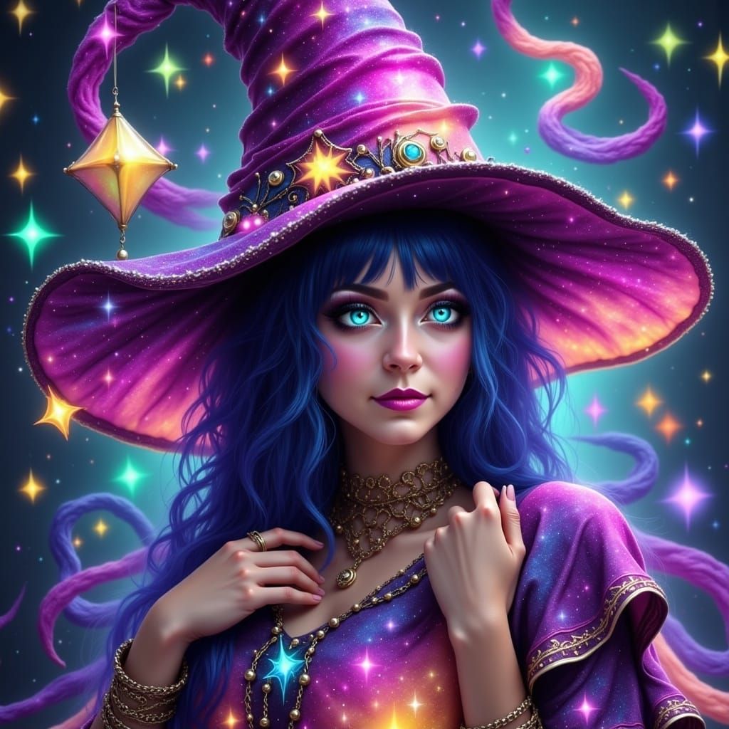 Ethereal Witch with Rainbow Galaxy Hat