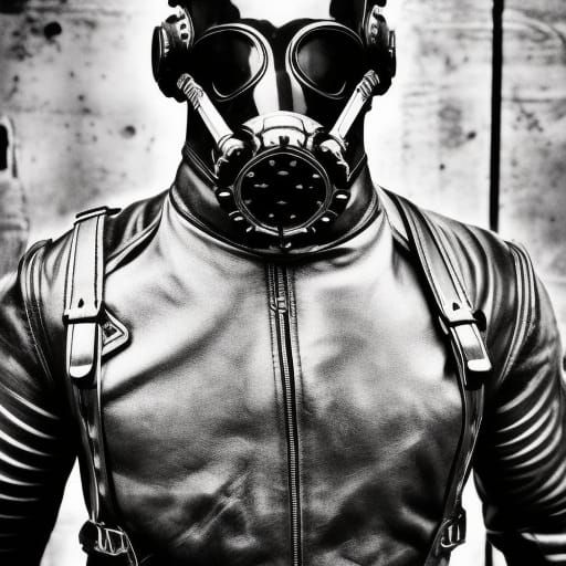 Dystopian Soldier in Military Gear and Gasmask