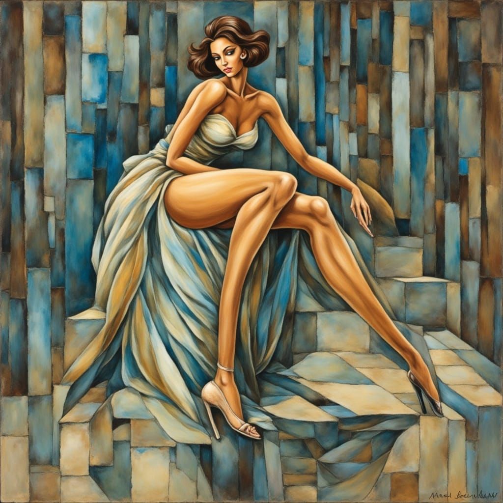 Abstract Impressionist Portrait of Woman in 1960s Style