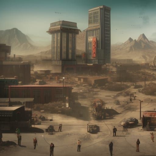 Thriving Desert City in Post-Apocalyptic Style