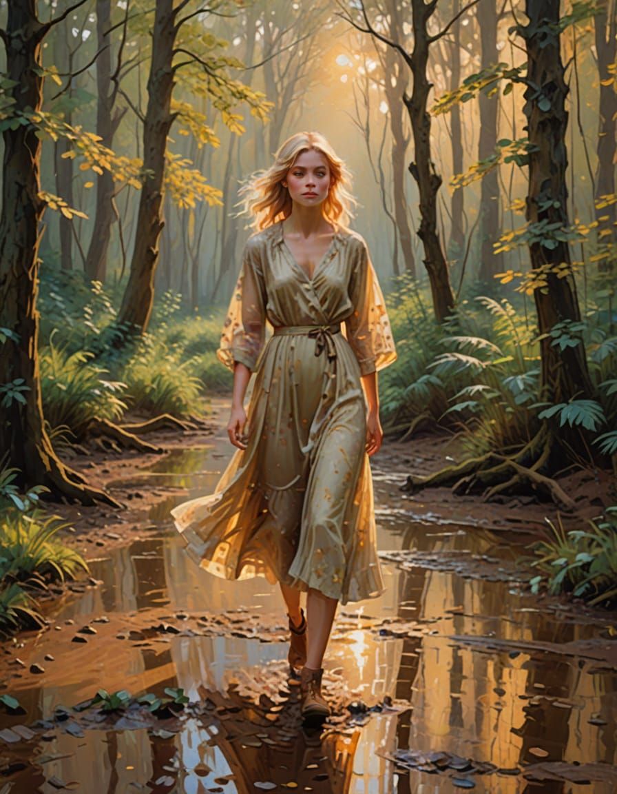 Romantic Forest Scene in Soft Impressionist Brushstrokes