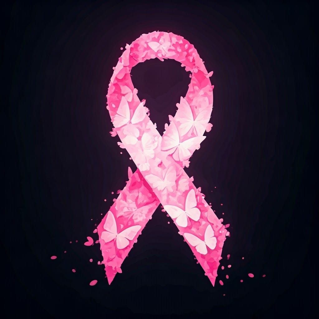 Pink Butterfly Ribbon in Watercolor Style