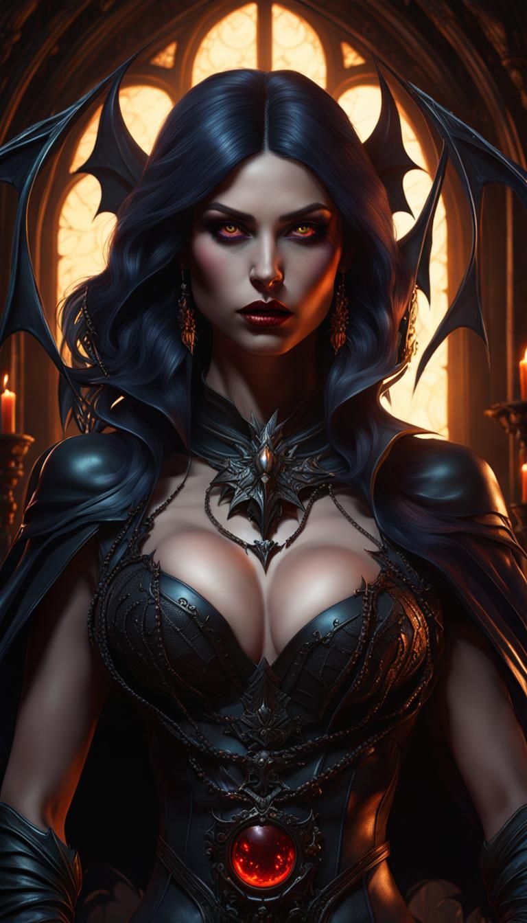Gothic Woman with Bats in Dark Fantasy Style