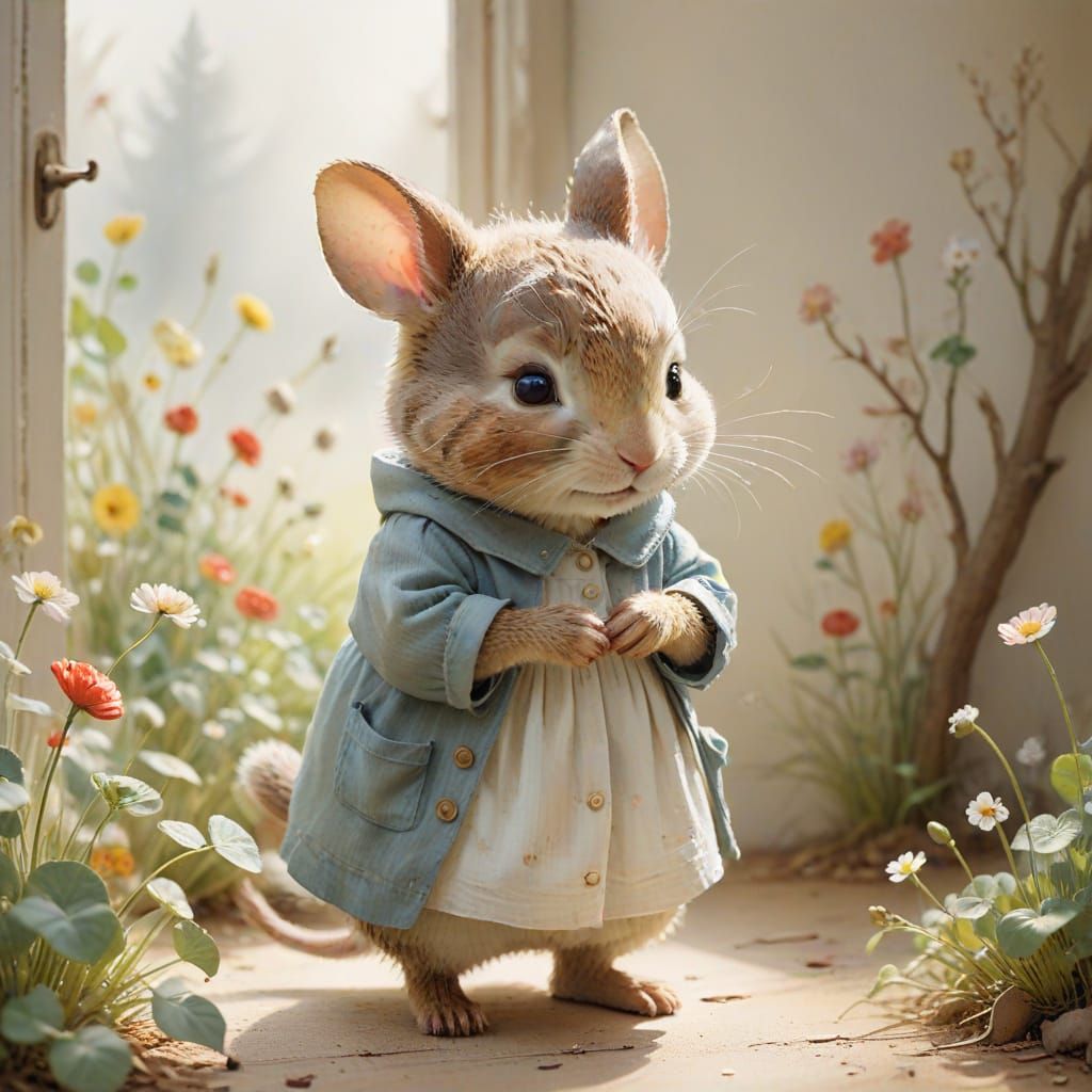 Watercolor Mouse Illustration in Beatrix Potter Style