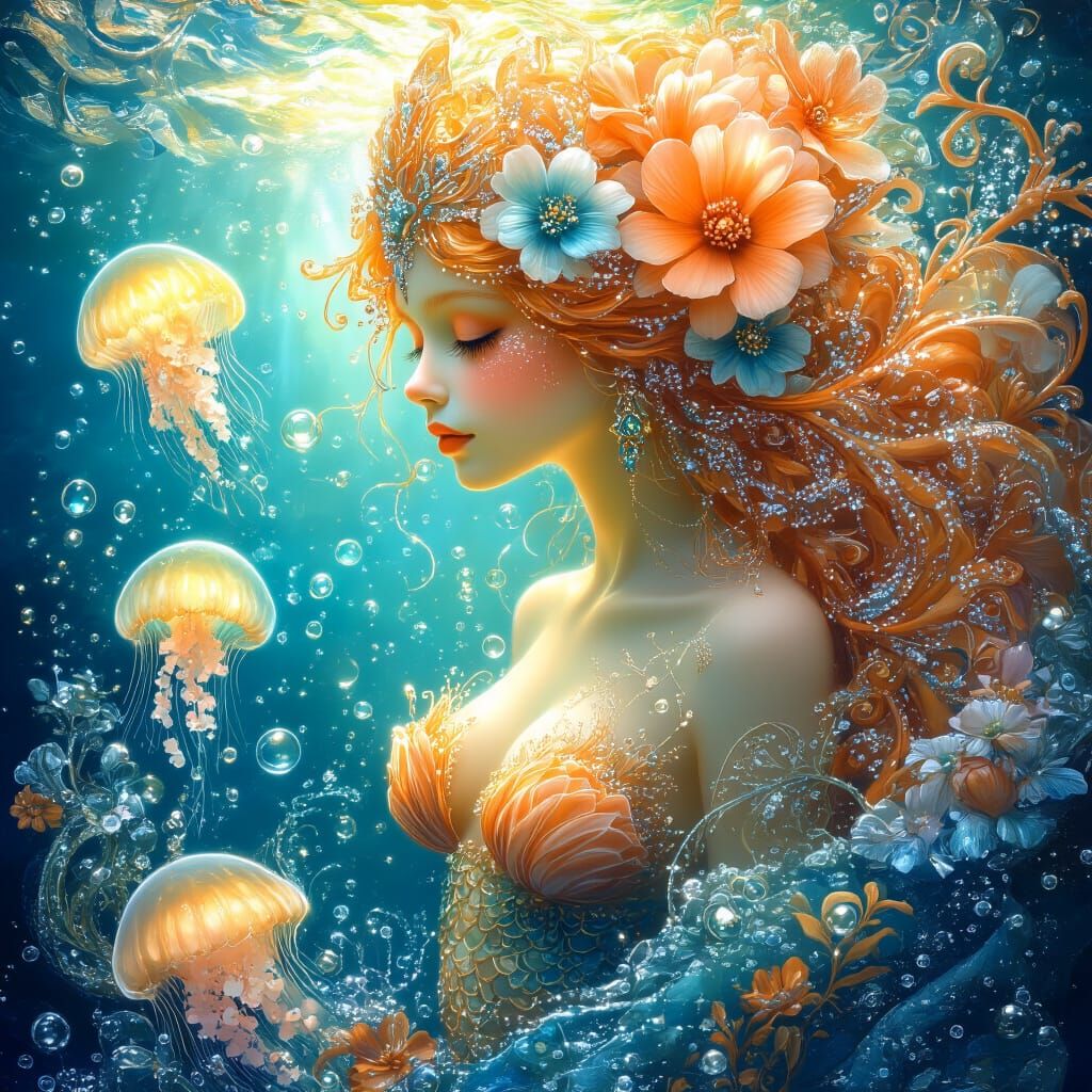 Luminescent Mermaid in a Chiaroscuro Oil Painting