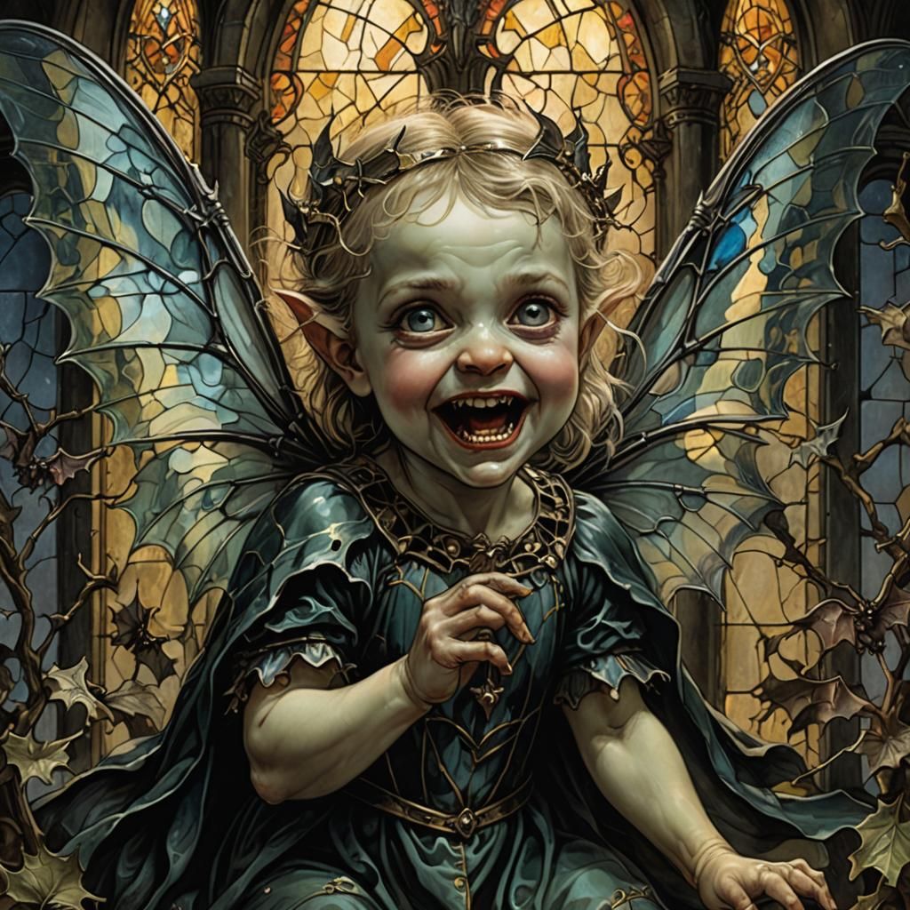 Sinister Baby Fairy with Stained Glass Wings