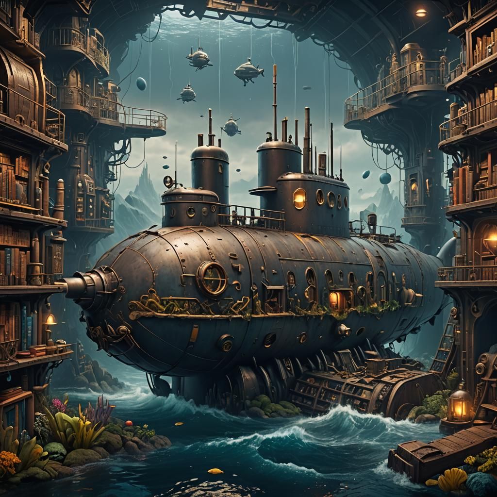 Book Submarine: Detailed Matte Painting