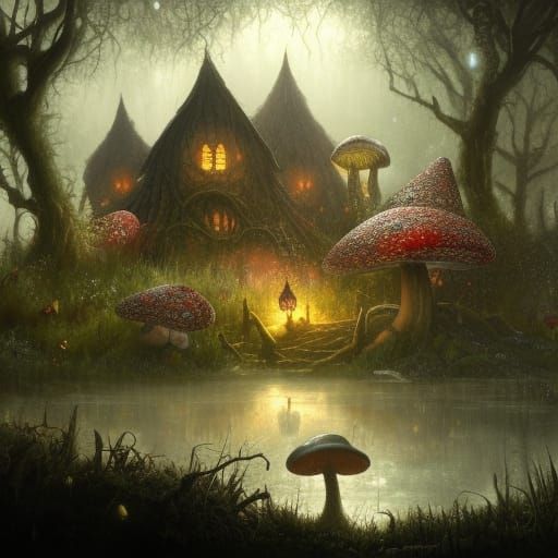 Gothic Cottage in a Dark Fantasy Swamp
