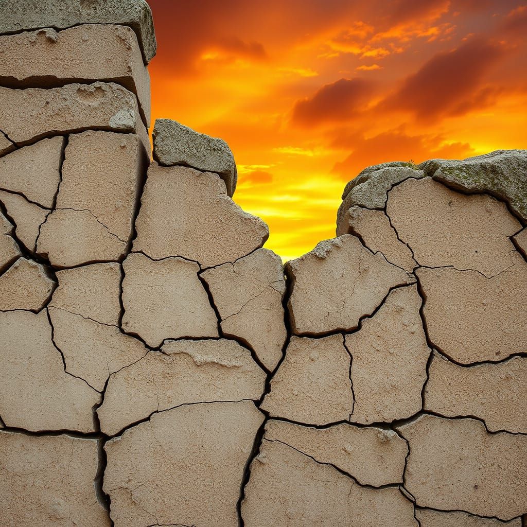 Weathered Stone Wall in Ancient Palace, Bathed in Sunset