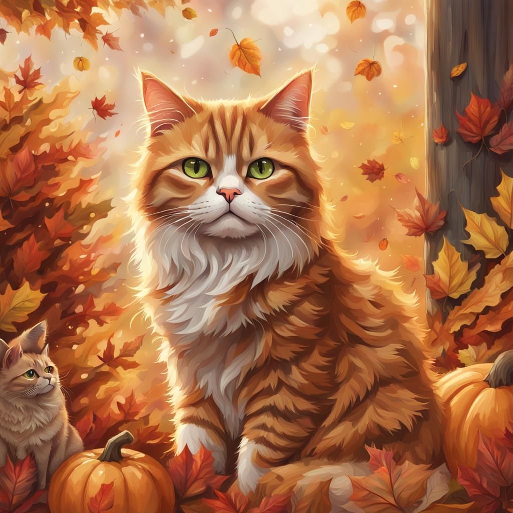 Grumpy Cat in Autumn, Digital Painting