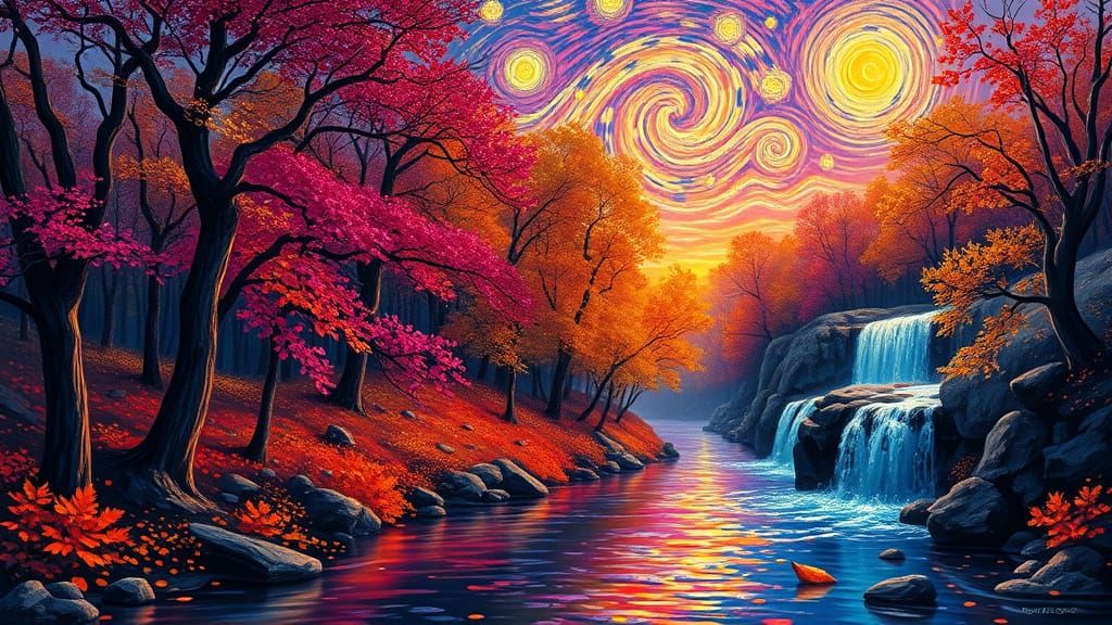 Cosmic Autumn Forest in Van Gogh Style