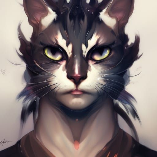 Hyperdetailed Cat Demon Portrait in Triadic Colors