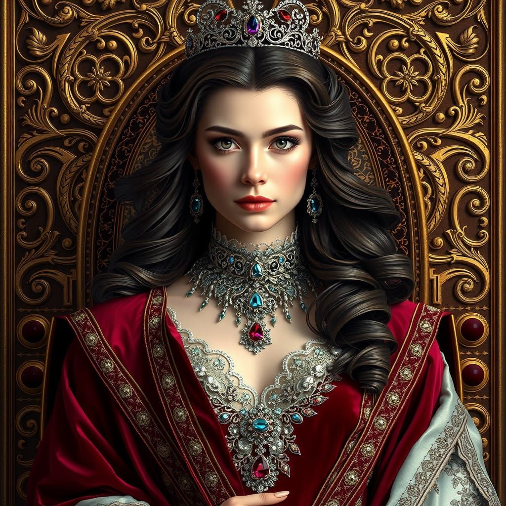 Elegant Renaissance Princess in Velvet Robes