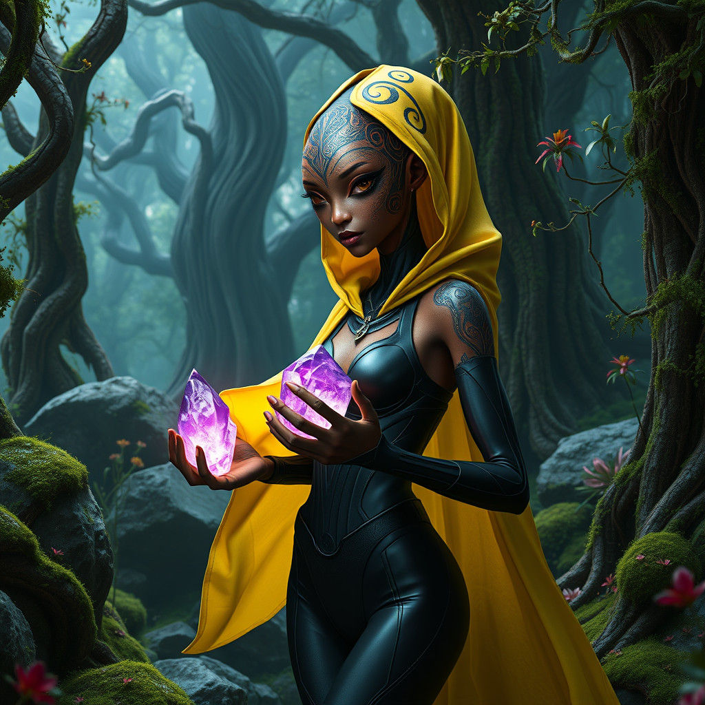 Alien Woman in Mystical Forest: Fantasy Concept Art