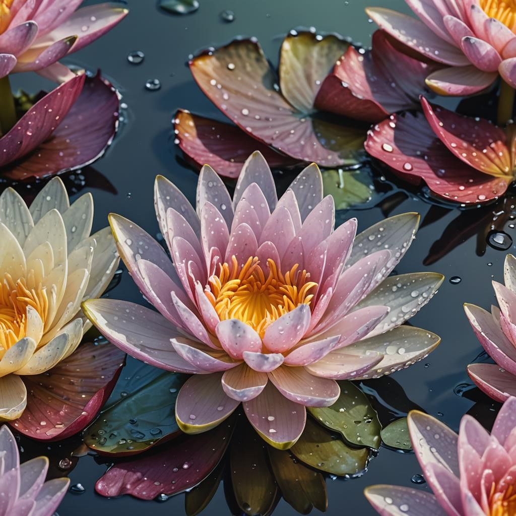 Hyperrealistic Water Lily Splash Art: Macro Focus