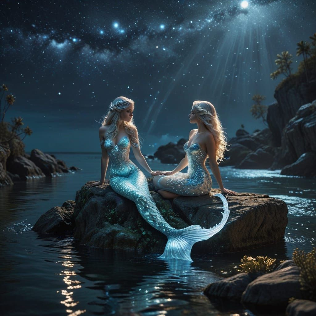Ethereal Mermaid Illuminated in Nighttime Radiance