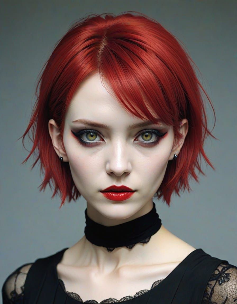 Gothic Woman with Red Hair in Postpunk Style