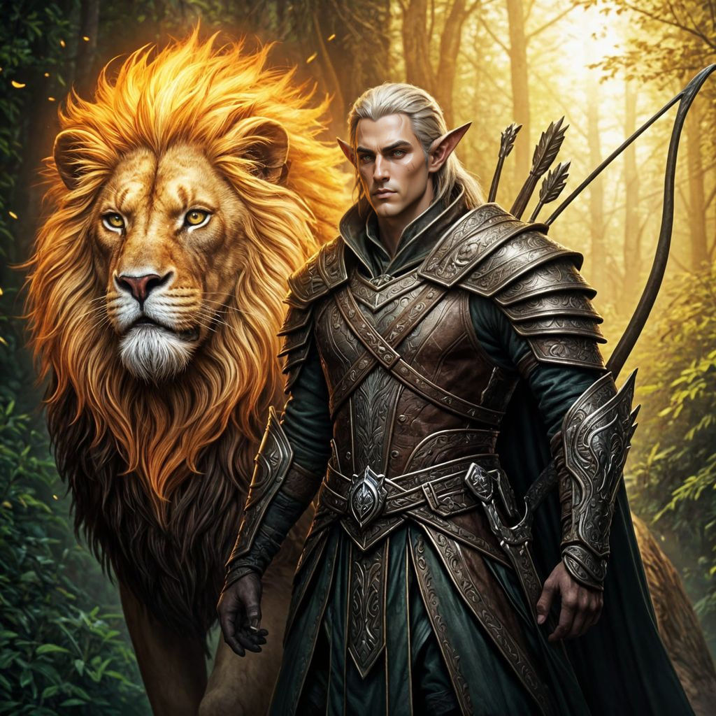 Epic High Fantasy Elf Ranger Portrait in Golden Forest