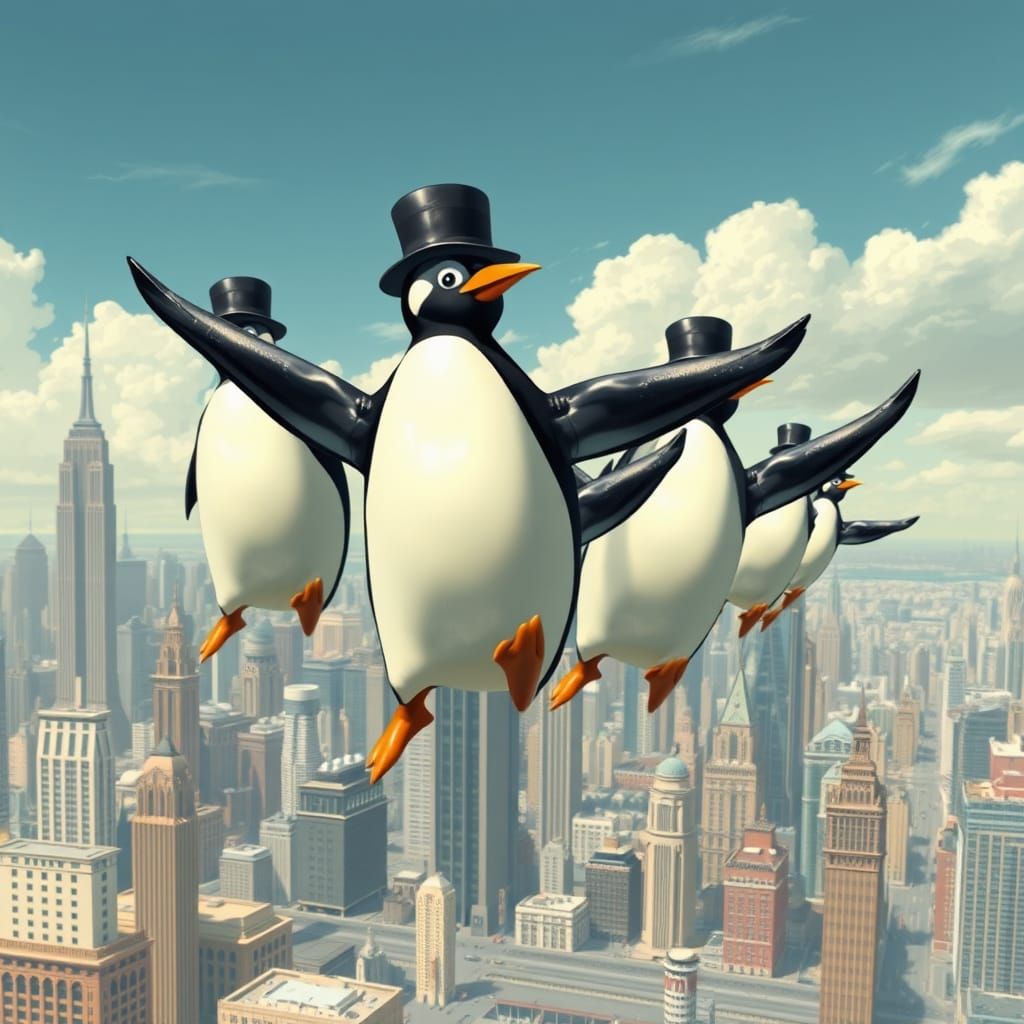 Anthropomorphic Penguins Claim Futuristic Metropolis in Eleg...