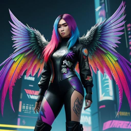 Asian Woman with Dragon Scales in Cyberpunk Style