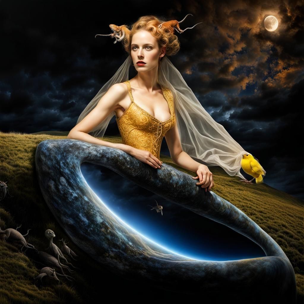 Surreal Restaurant Scene with Exotic Aliens, Detailed Photog...